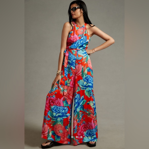 Farm Rio x Anthropology Printed Halter Jumpsuit, Pink...